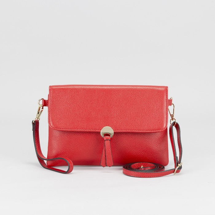 Сумка женская, отдел с перегородкой на молнии, наружный карман, ручка, длинный ремень, цвет красный