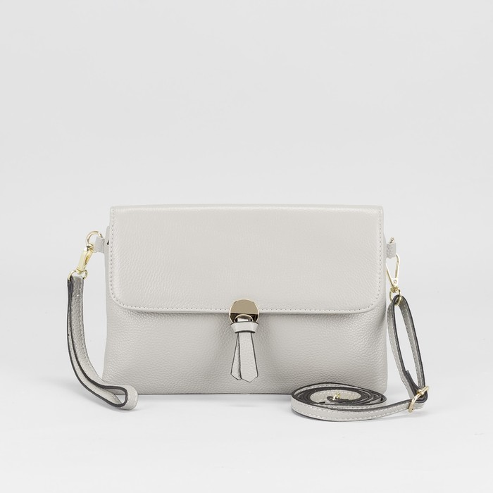 Сумка женская, отдел с перегородкой на молнии, наружный карман, ручка, длинный ремень, цвет серый