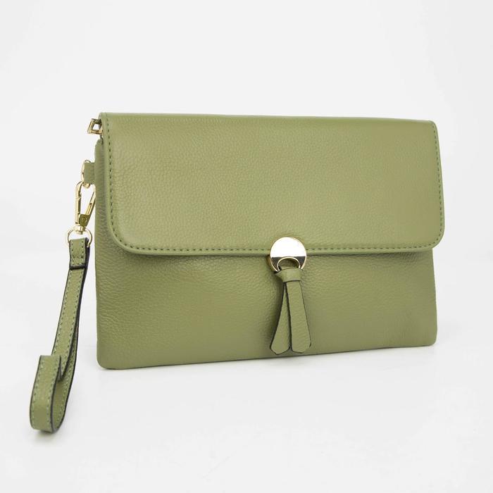 Сумка женская, отдел с перегородкой на молнии, наружный карман, ручка, длинный ремень, цвет зелёный