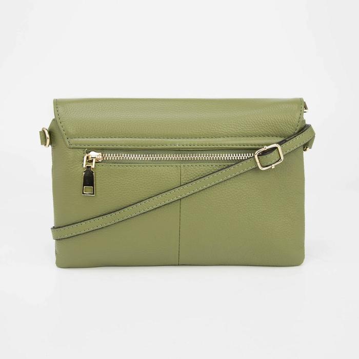 Сумка женская, отдел с перегородкой на молнии, наружный карман, ручка, длинный ремень, цвет зелёный