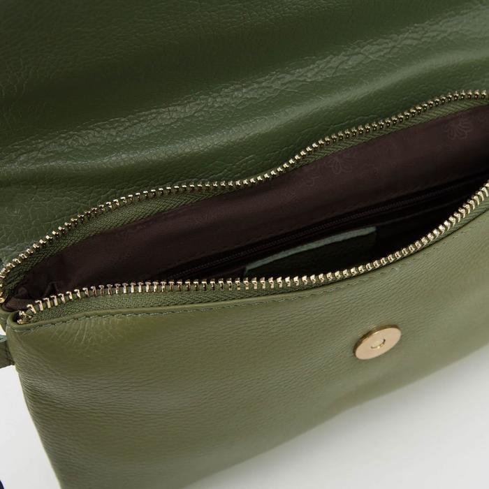 Сумка женская, отдел с перегородкой на молнии, наружный карман, ручка, длинный ремень, цвет зелёный