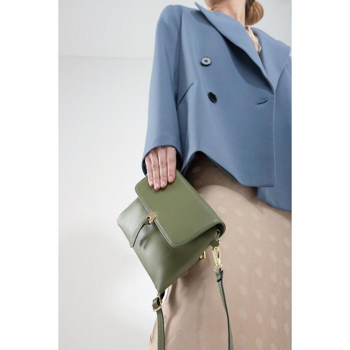 Сумка женская, отдел с перегородкой на молнии, наружный карман, ручка, длинный ремень, цвет зелёный