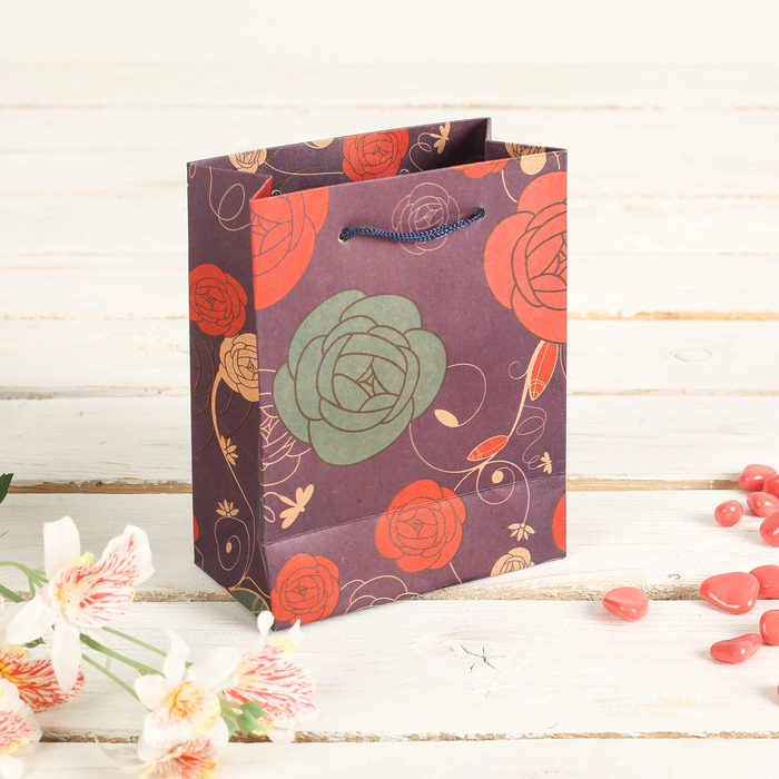 Пакет крафт "Цветочные узоры", 11,5 х 6 х 14,5 см