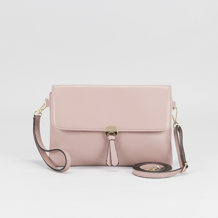 Сумка женская, отдел с перегородкой на молнии, наружный карман, ручка, длинный ремень, цвет пудровый