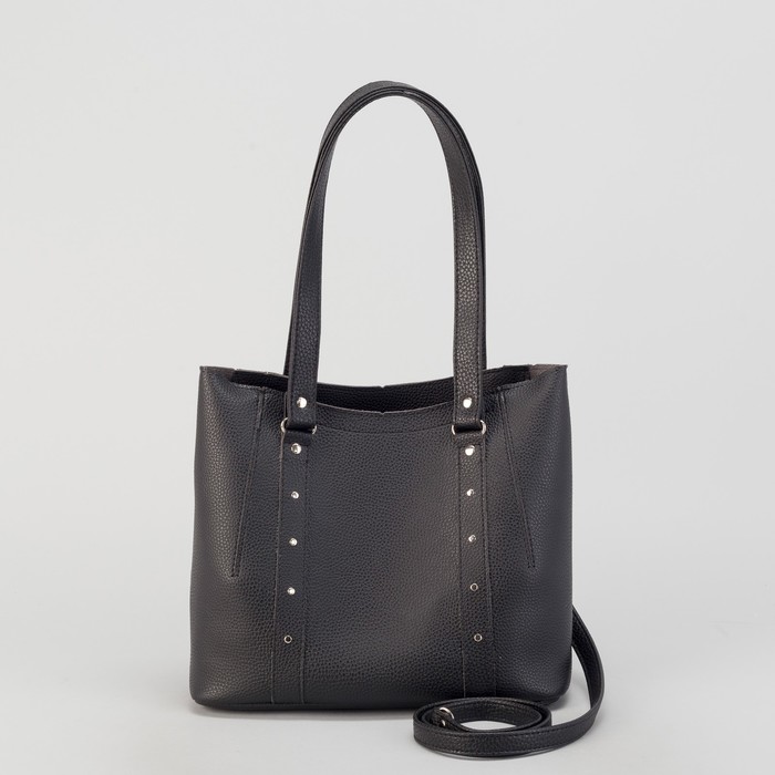 Сумка женская, с косметичкой, отдел на молнии, наружный карман, длинный ремень, цвет чёрный