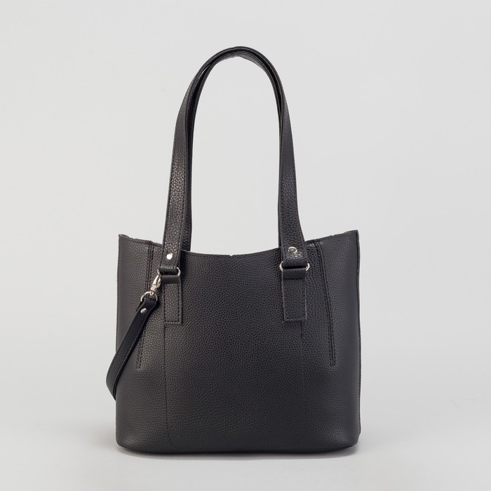 Сумка женская, с косметичкой, отдел на молнии, наружный карман, длинный ремень, цвет чёрный