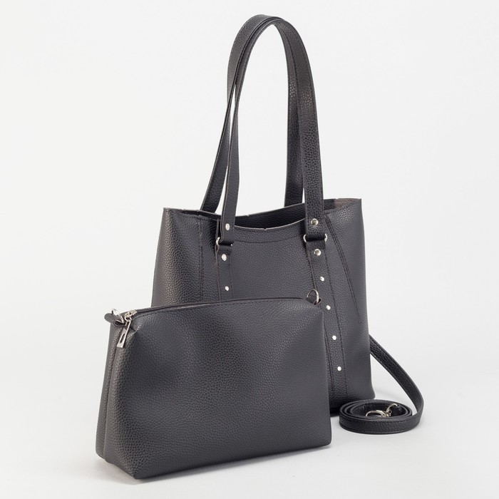 Сумка женская, с косметичкой, отдел на молнии, наружный карман, длинный ремень, цвет чёрный