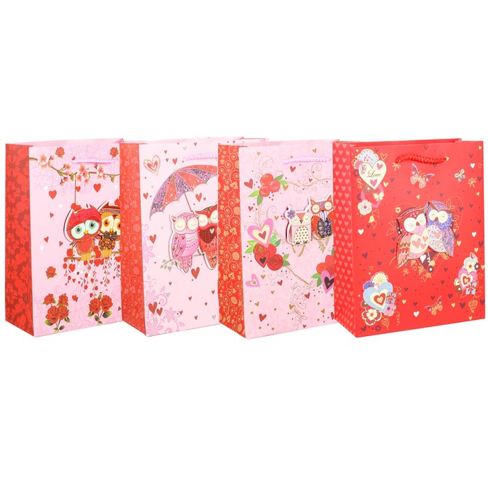 Пакет подарочный "Совушки", люкс, МИКС, 18 х 8 х 23 см