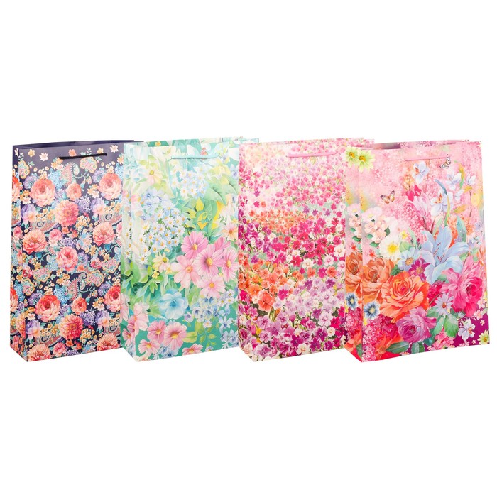 Пакет подарочный "Цветочная поляна", люкс, МИКС, 25 х 9 х 37 см