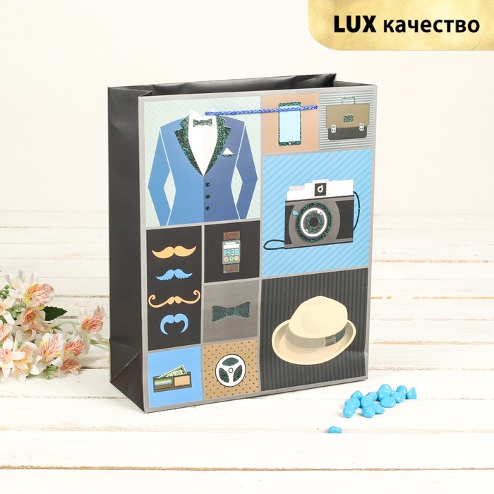 Пакет подарочный "Мужской", люкс, МИКС, 26 х 10 х 32 см