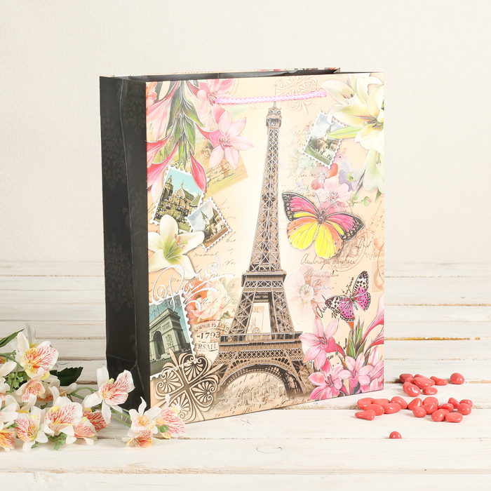 Пакет подарочный "Достопримечательности", люкс, МИКС, 26 х 10 х 32 см