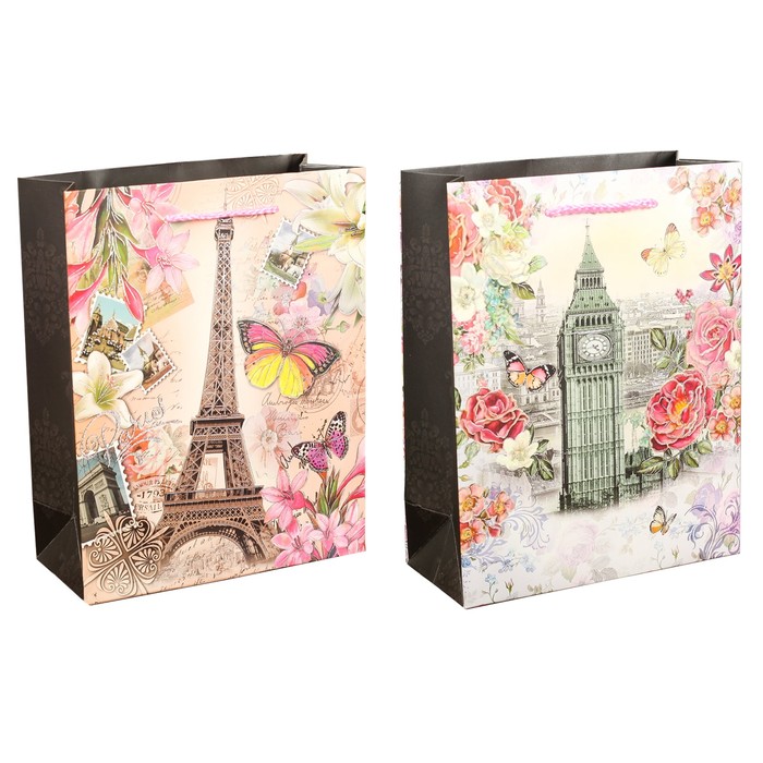 Пакет подарочный "Достопримечательности", люкс, МИКС, 26 х 10 х 32 см