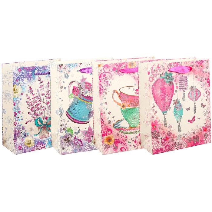 Пакет подарочный "Весенние цветы", люкс, МИКС, 26 х 10 х 32 см