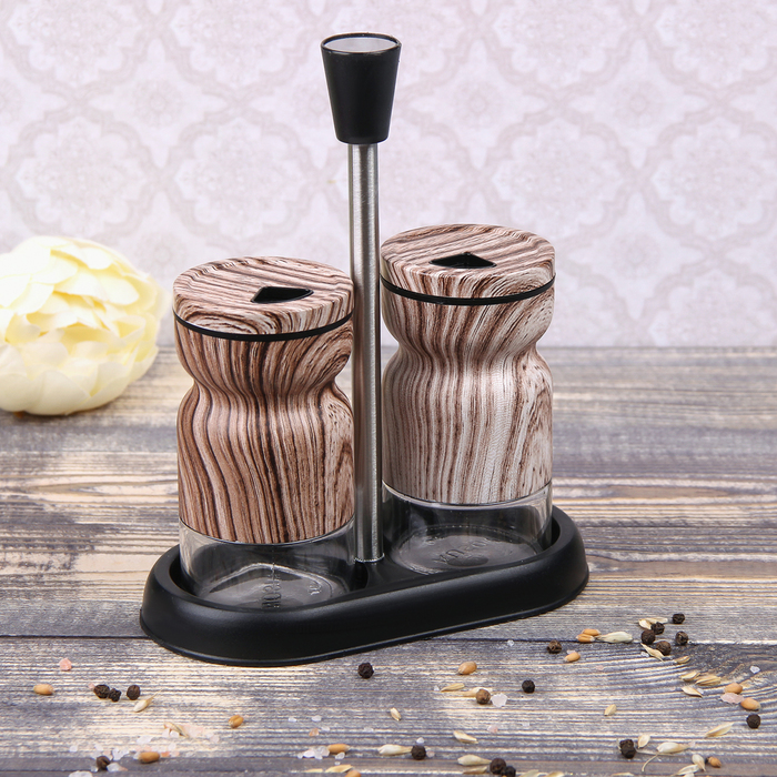 Набор для специй 130 мл "Модерн", 2 шт, цвет коричнево-белый