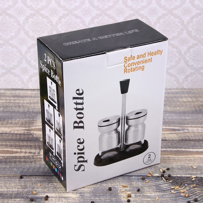 Набор для специй 130 мл "Модерн", 2 шт, цвет коричнево-белый