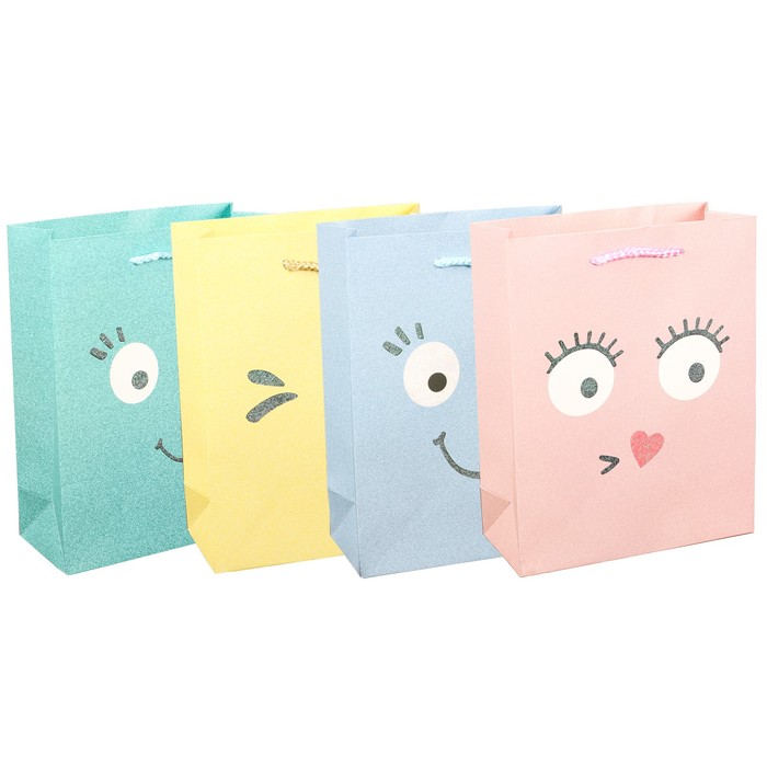 Пакет подарочный "Смайлики", люкс, МИКС, 26 х 10 х 32 см