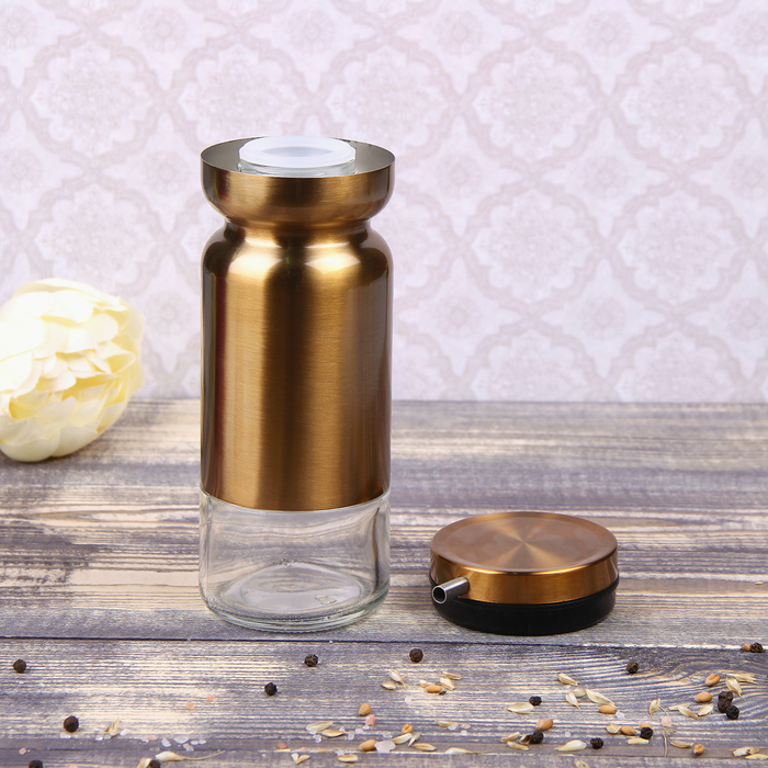 Набор бутылей для соуса и масла 370 мл "Модерн", 2 шт, на подставке, цвет золотой