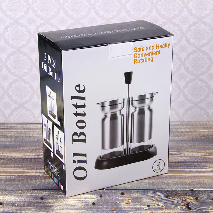 Набор бутылей для соуса и масла 370 мл "Модерн", 2 шт, на подставке, цвет золотой