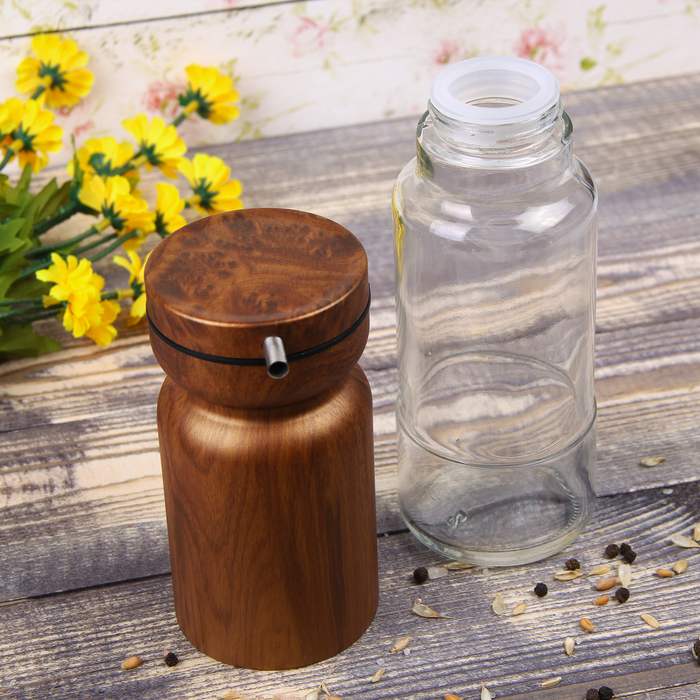 Набор бутылей для соуса и масла 370 мл "Модерн", 2 шт, на подставке, цвет коричневый