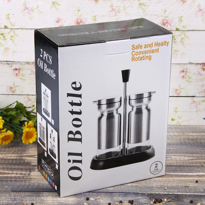 Набор бутылей для соуса и масла 370 мл "Модерн", 2 шт, на подставке, цвет коричневый