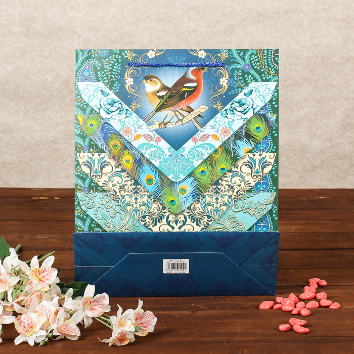 Пакет подарочный "Цветочный орнамент", люкс, МИКС, 26 х 10 х 32 см