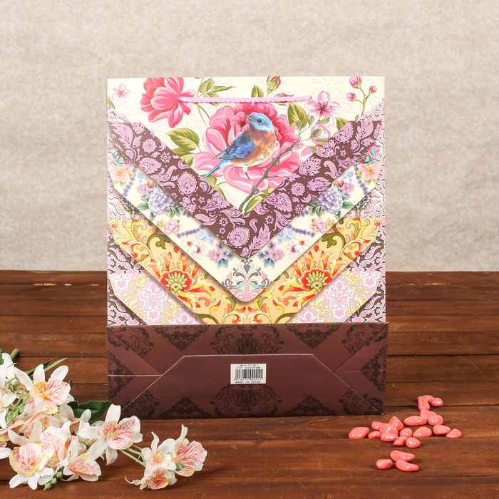 Пакет подарочный "Цветочный орнамент", люкс, МИКС, 26 х 10 х 32 см