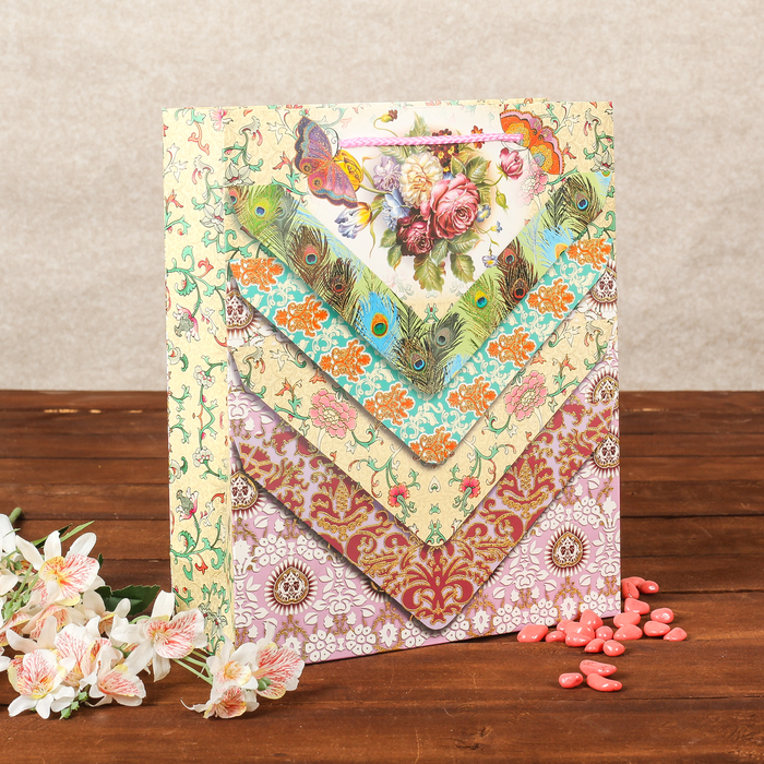 Пакет подарочный "Цветочный орнамент", люкс, МИКС, 26 х 10 х 32 см