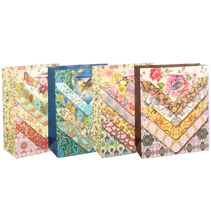 Пакет подарочный "Цветочный орнамент", люкс, МИКС, 26 х 10 х 32 см