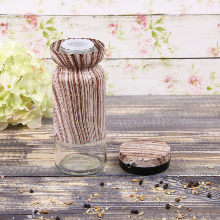 Набор бутылей для соуса и масла 370 мл "Модерн", 2 шт, на подставке, цвет коричнево-белый