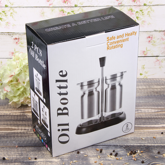 Набор бутылей для соуса и масла 370 мл "Модерн", 2 шт, на подставке, цвет черный