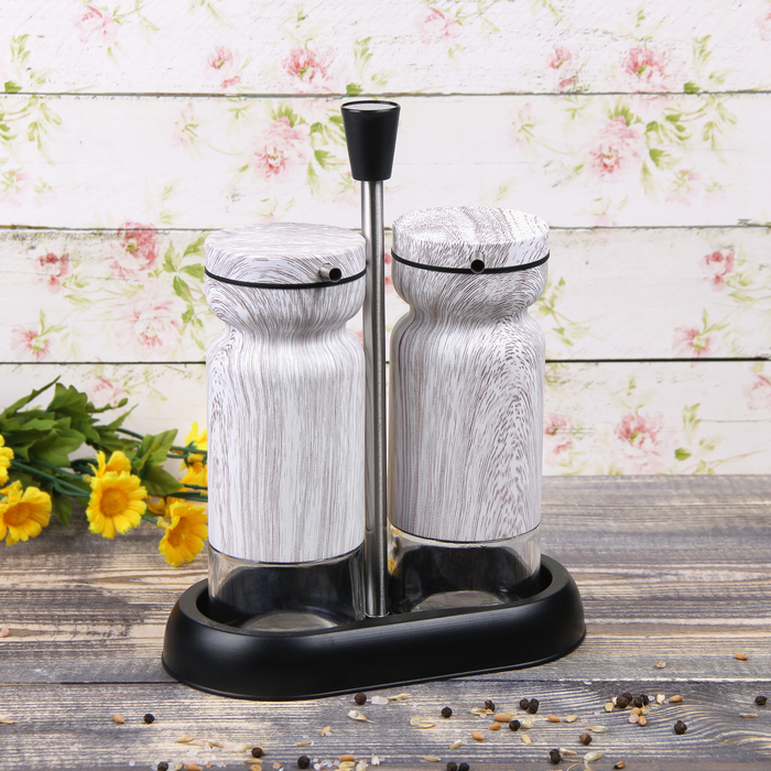 Набор бутылей для соуса и масла 370 мл "Модерн", 2 шт, на подставке, цвет белый