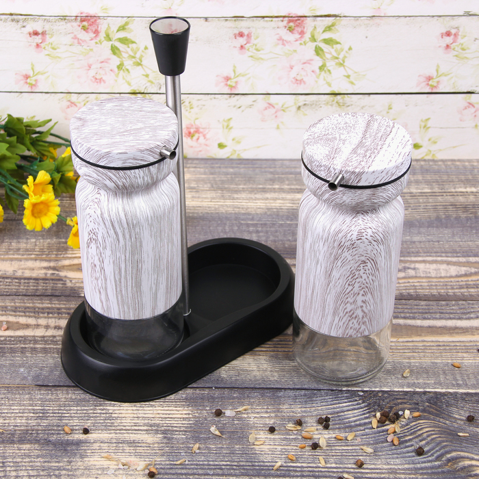 Набор бутылей для соуса и масла 370 мл "Модерн", 2 шт, на подставке, цвет белый