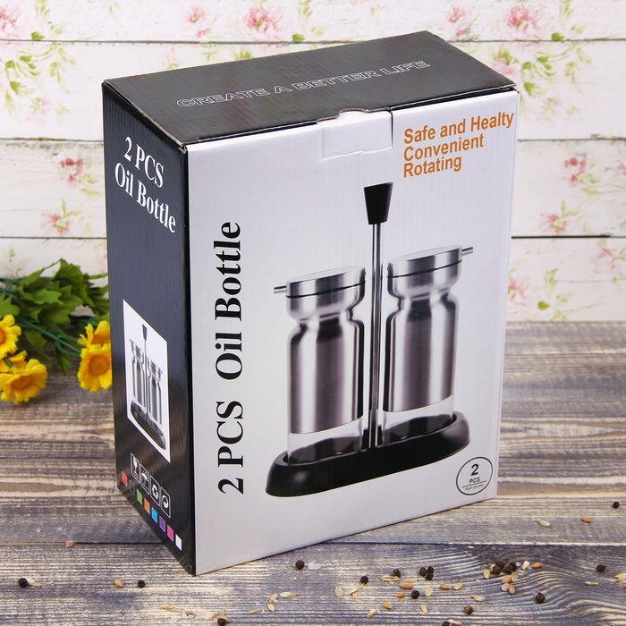 Набор бутылей для соуса и масла 370 мл "Модерн", 2 шт, на подставке, цвет белый