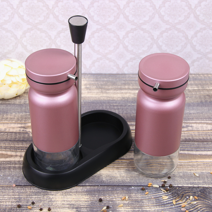 Набор бутылей для соуса и масла 370 мл "Модерн", 2 шт, на подставке, цвет розовый