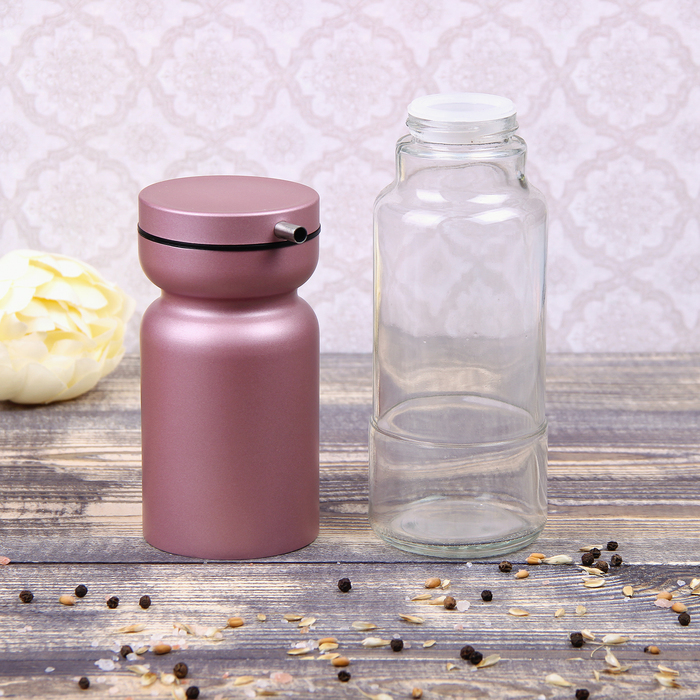 Набор бутылей для соуса и масла 370 мл "Модерн", 2 шт, на подставке, цвет розовый