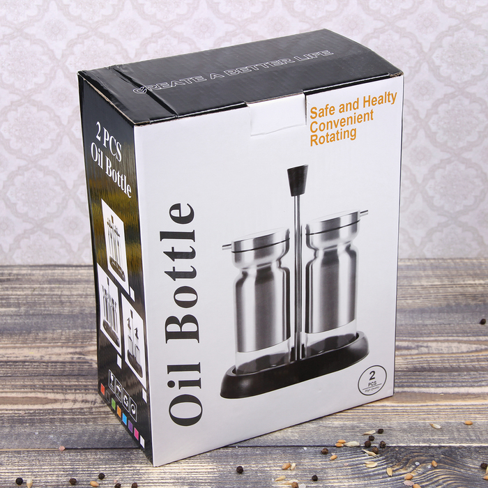 Набор бутылей для соуса и масла 370 мл "Модерн", 2 шт, на подставке, цвет розовый