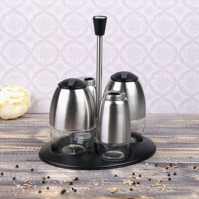 Набор для специй на подставке "Стиль", 4 предмета: соусники 330 мл, емкости для специй 160 мл