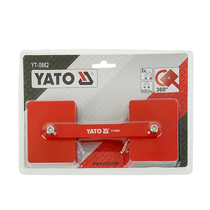 Магнитная струбцина для сварки YATO, 85х65х22мм, сила магнита 2х22.5кг, угол до 360°