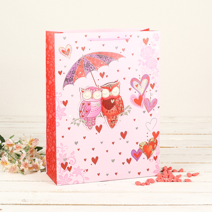 Пакет подарочный "Совушки", люкс, МИКС, 31 х 12 х 42 см