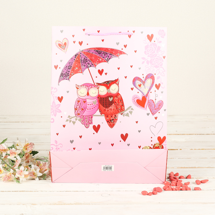 Пакет подарочный "Совушки", люкс, МИКС, 31 х 12 х 42 см