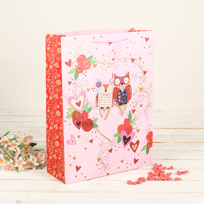 Пакет подарочный "Совушки", люкс, МИКС, 31 х 12 х 42 см