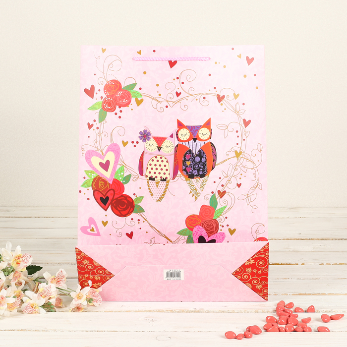 Пакет подарочный "Совушки", люкс, МИКС, 31 х 12 х 42 см