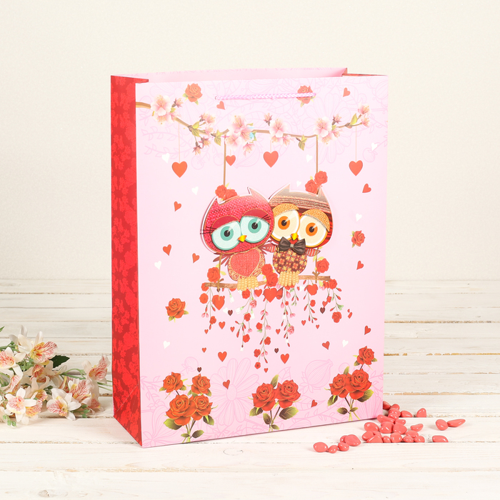 Пакет подарочный "Совушки", люкс, МИКС, 31 х 12 х 42 см