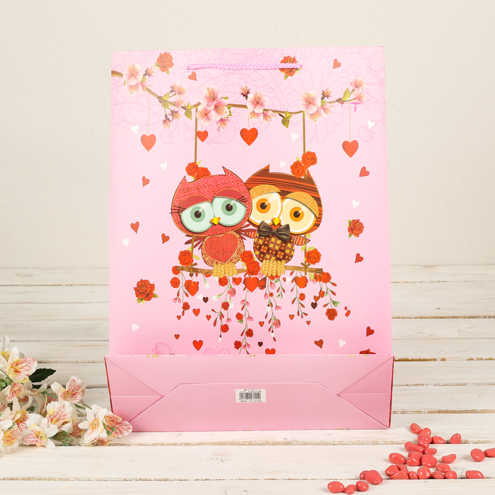 Пакет подарочный "Совушки", люкс, МИКС, 31 х 12 х 42 см