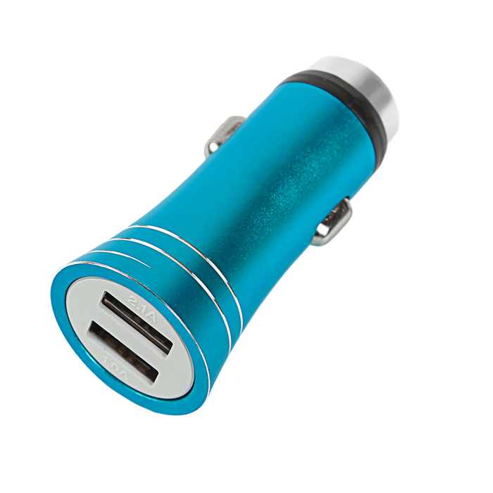 Автомобильное зарядное устройство LuazON С004, корпус металл, 2 USB порта, 2,1 А, синий