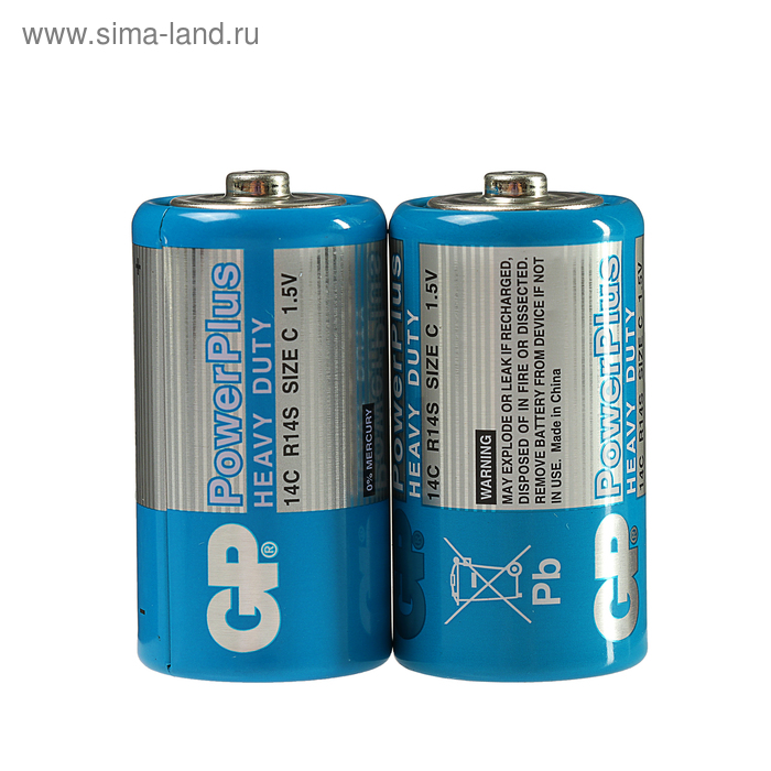 цена Батарейка солевая GP PowerPlus Heavy Duty, C, R14-2S, 1.5В, спайка, 2 шт.