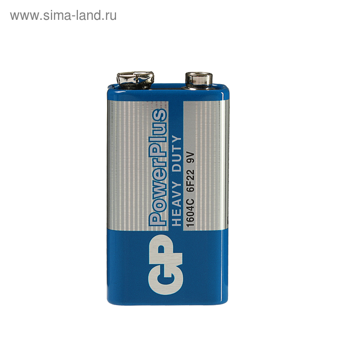 цена Батарейка солевая GP PowerPlus Heavy Duty, 6F22 (1604C)-1S, 9В, крона, спайка, 1 шт.