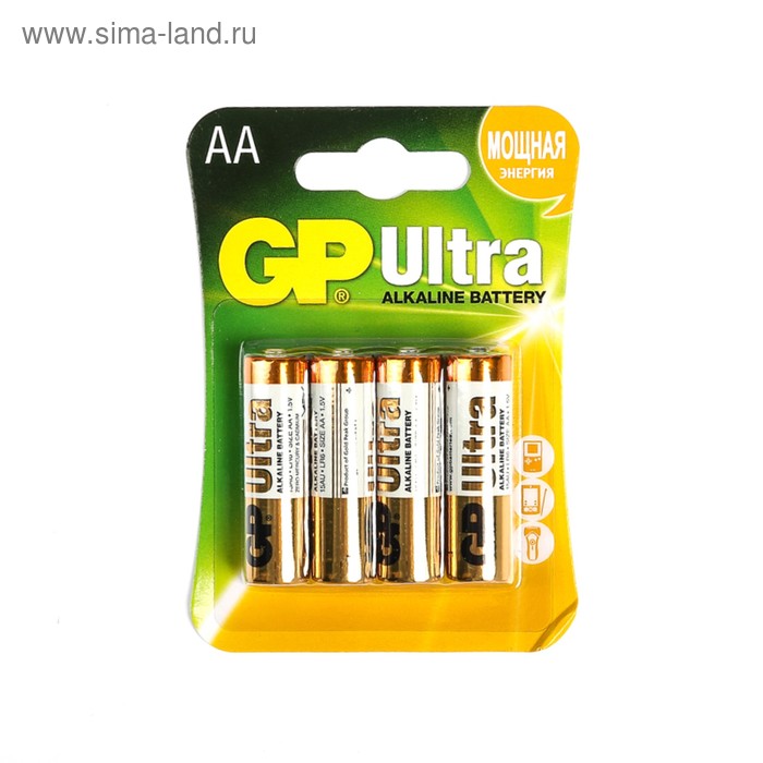 Батарейка алкалиновая GP Ultra, AA, LR6-4BL, 1.5В, блистер, 4 шт. батарейка алкалиновая duracell ultra power aa lr6 4bl 1 5в 4 шт