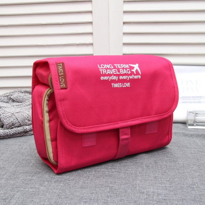 Набор косметичек 3 в 1 "Путешествие", отдел с карманами на молниях, ручка, цвет малиновый