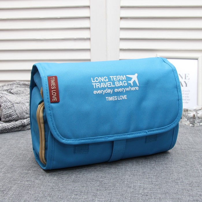 Набор косметичек 3 в 1 "Путешествие", отдел с карманами на молниях, ручка, цвет голубой